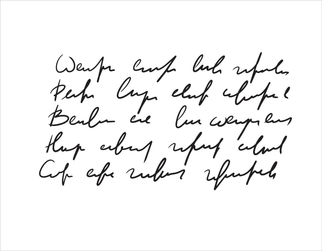 Handwritten Unreadable text. Abstract illegible handwriting of fictional language. Black old vintage text written with pen. Incomprehensible letters vector