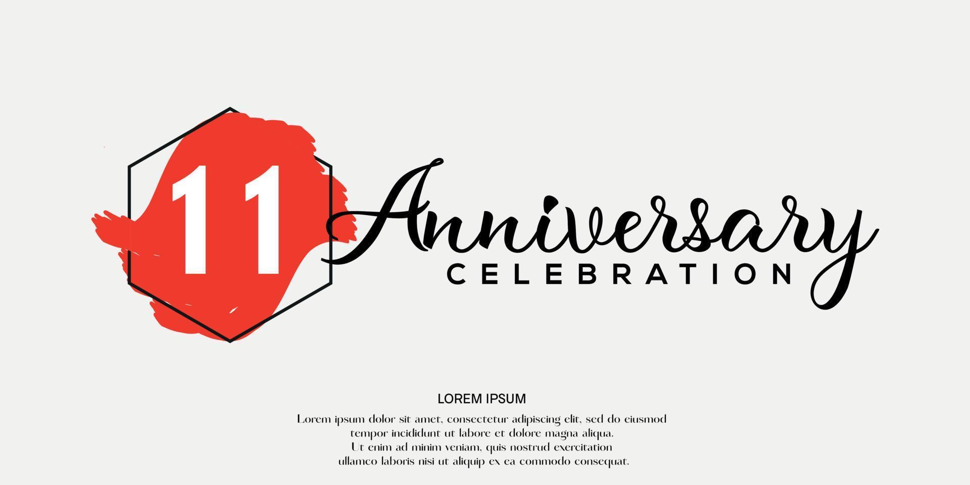 11 años aniversario celebracion logo rojo color cepillo diseño con negro color fuente modelo vector diseño