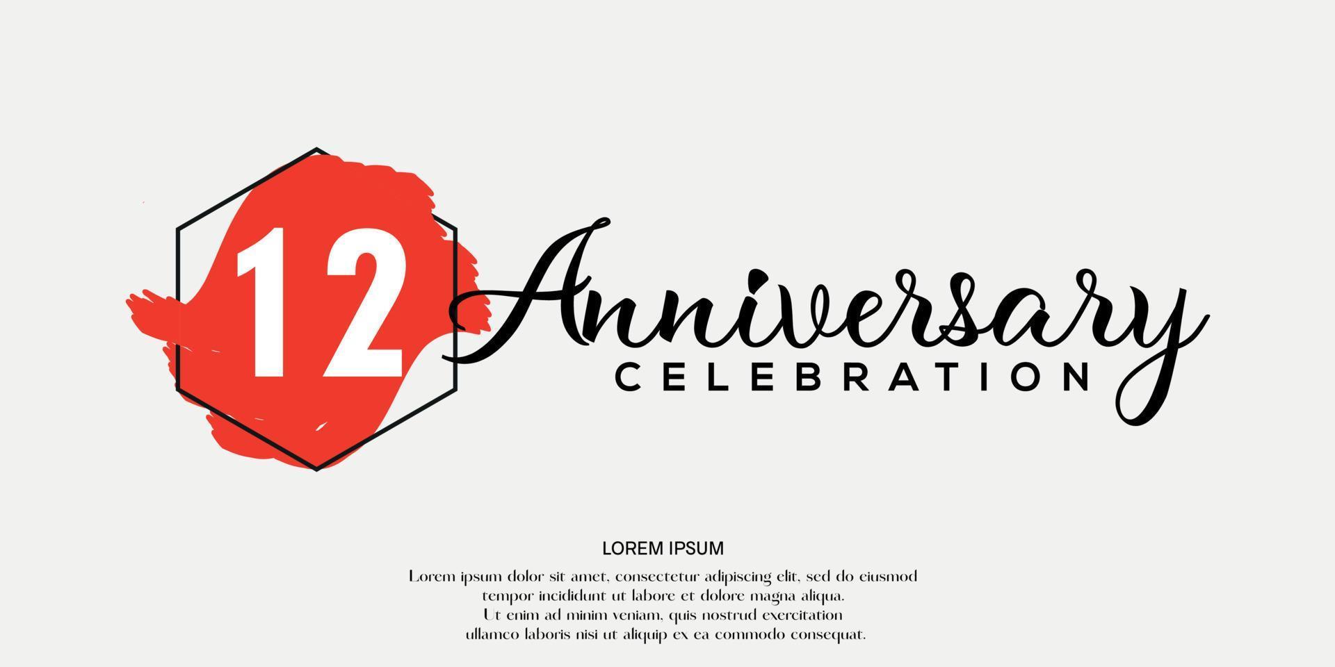 12mo años aniversario celebracion logo rojo color cepillo diseño con negro color fuente modelo vector diseño