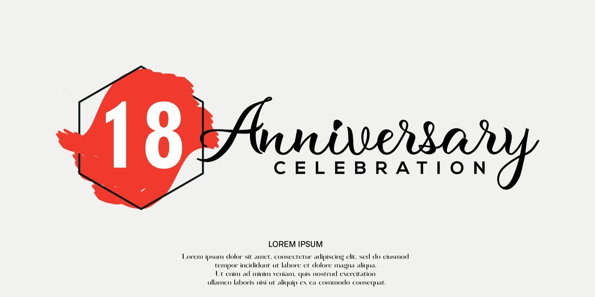 18 años aniversario celebracion logo rojo color cepillo diseño con negro color fuente modelo vector diseño