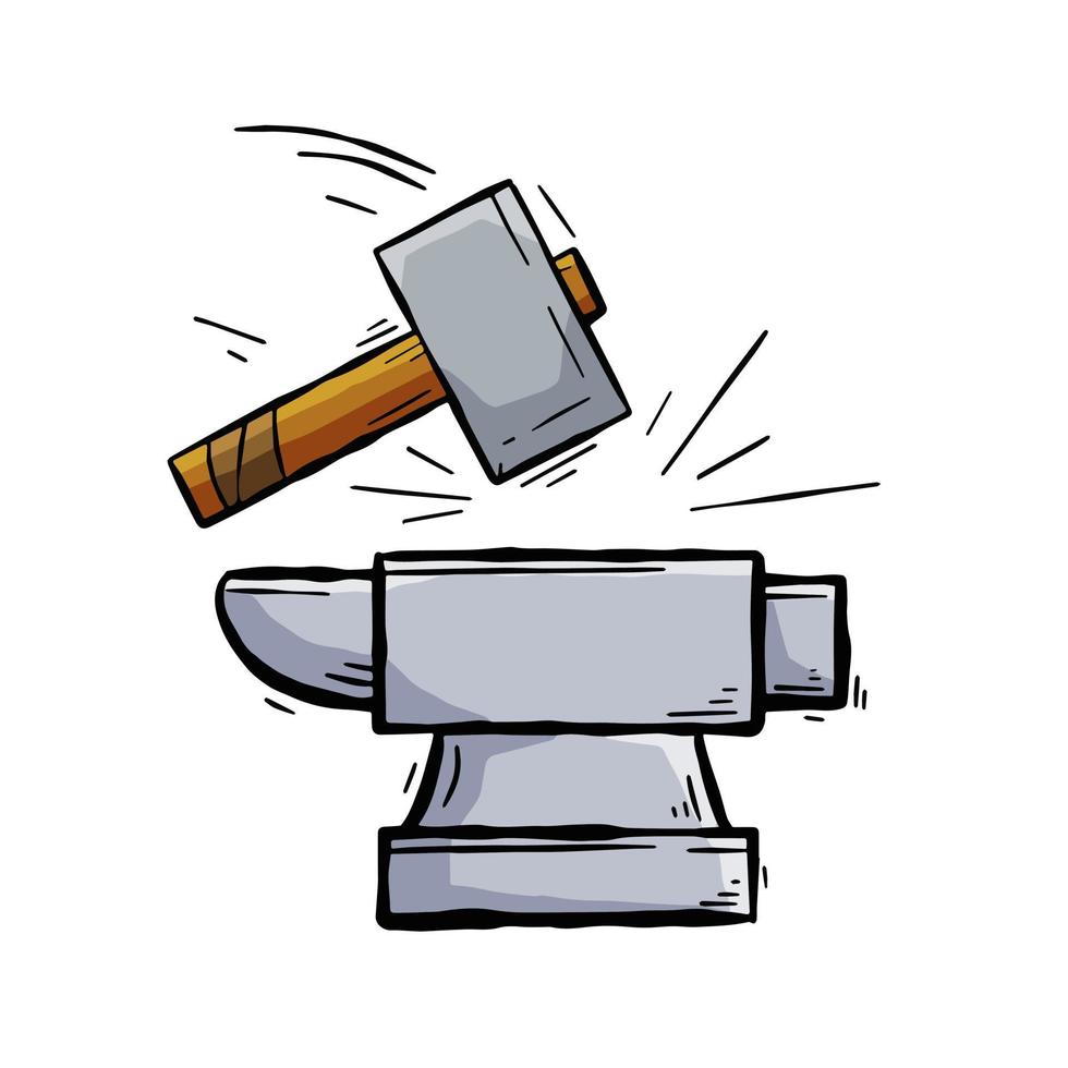 Blacksmith anvil. Sketch Symbol of work in forge. Forging and manufacturing of steel. Flat cartoon illustration vector