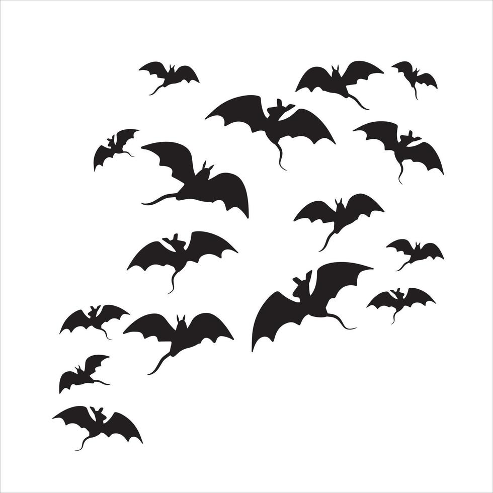 Black silhouette of bats. Halloween decorations isolated on white. vector