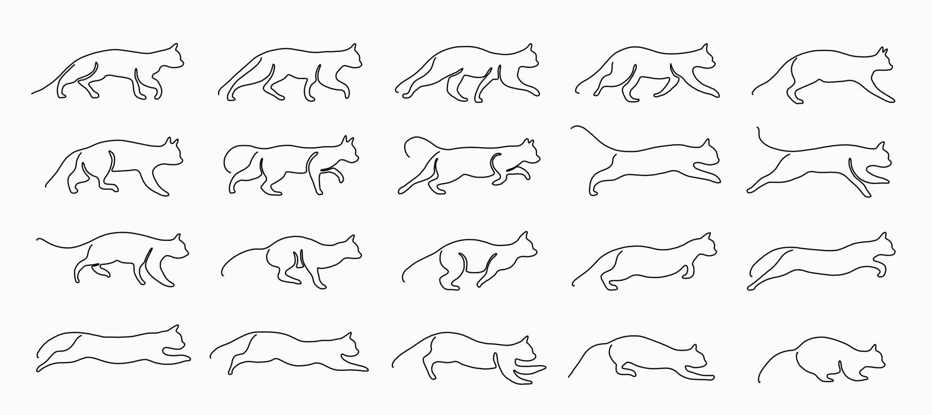 Doodle continuous freehand sketch drawing of cat pose collection. vector