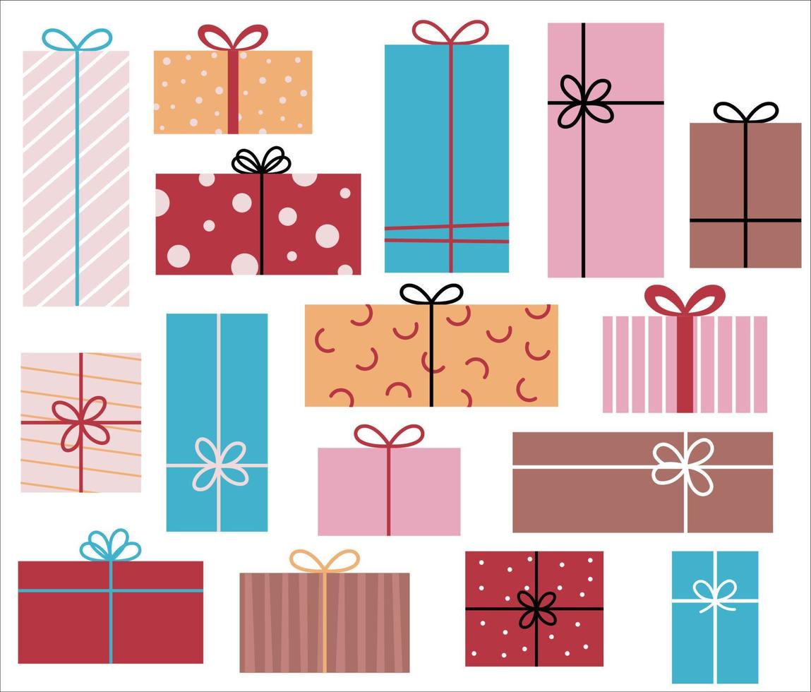 Set of simple gift boxes, presents illustrations in a flat style vector