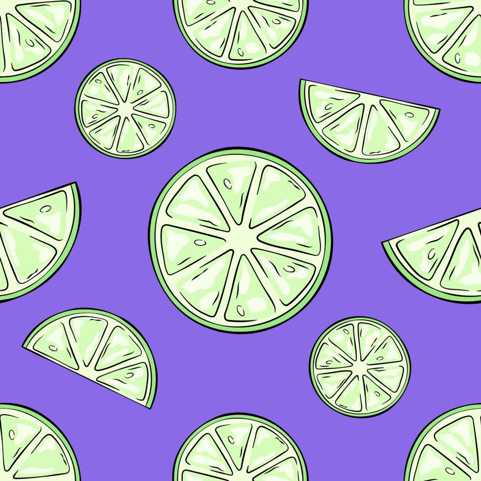 Lime seamless pattern, background. Orange halves and slices illustration in a comic, cartoon style. vector