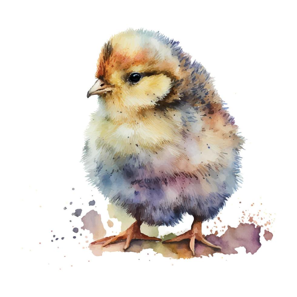 linda pequeño polluelo en agrietado huevo vector gráfico ilustración. Pascua de Resurrección temático, amarillo pollo acuarela dibujos animados con agrietado cáscara de huevo, aislado en blanco antecedentes.