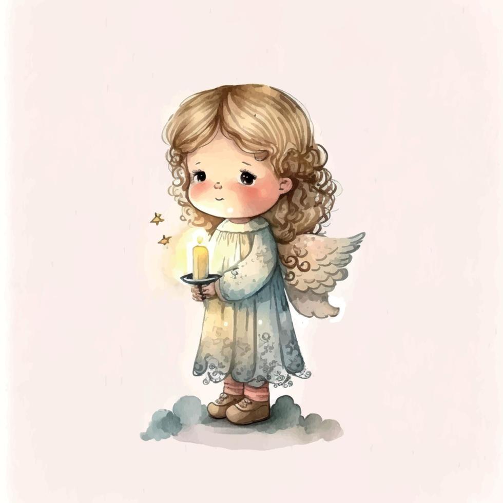 Cute Easter angel with a candle in his hands Watercolor Cartoon Christmas on white background vector