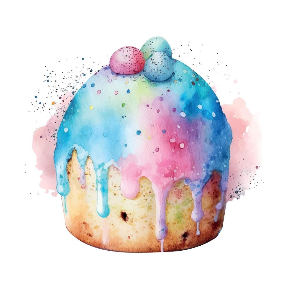 Easter kulich cake hand-drawn watercolor. Vectorized watercolor drawing. vector