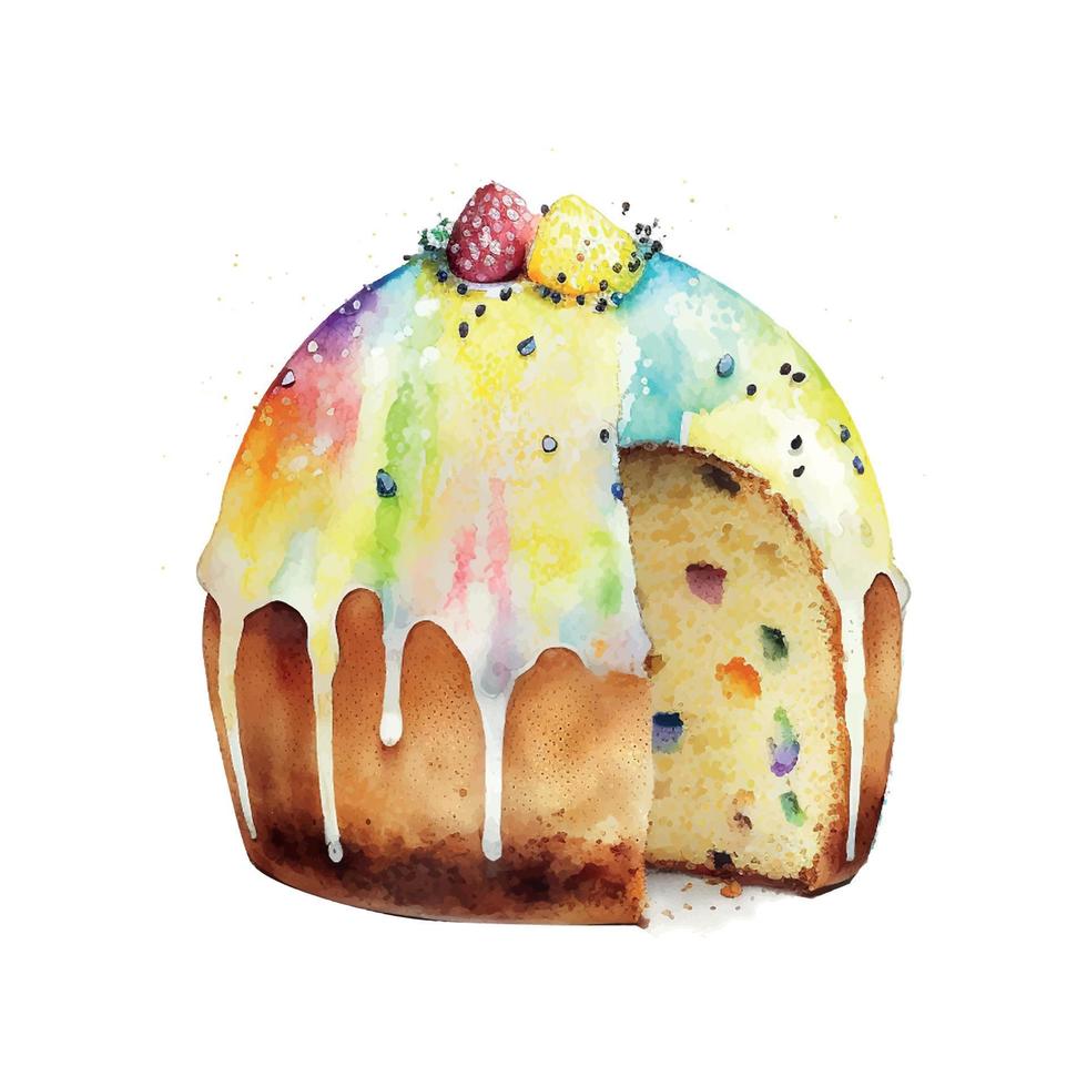 Easter kulich cake hand-drawn watercolor. Vectorized watercolor drawing. vector