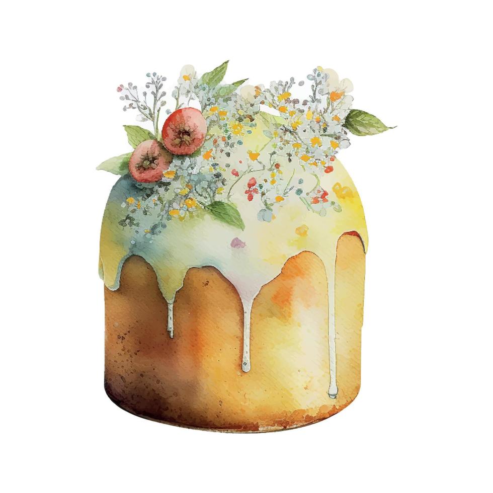 Easter kulich cake hand-drawn watercolor. Vectorized watercolor drawing. vector