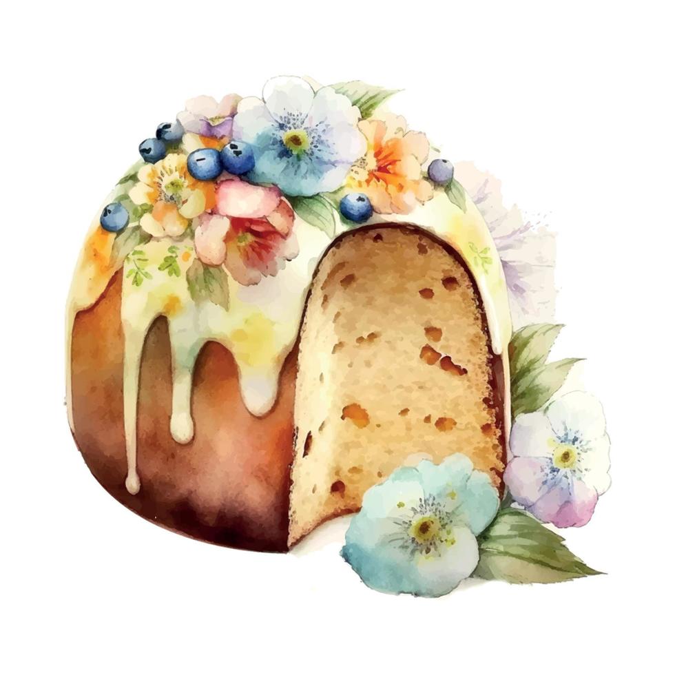 Easter kulich cake hand-drawn watercolor. Vectorized watercolor drawing. vector