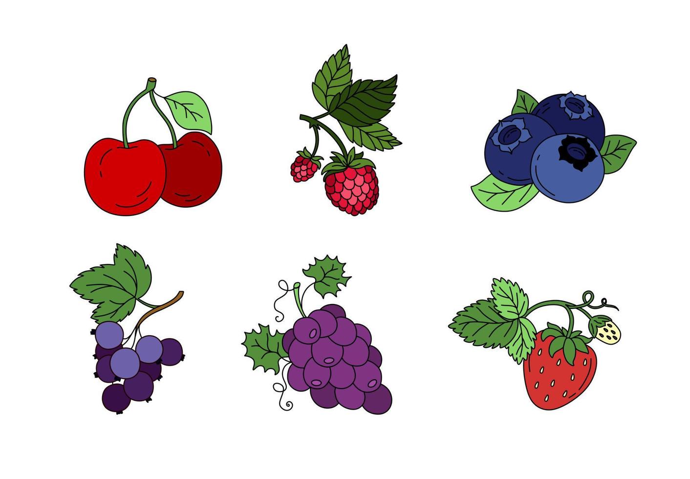 Berries doodle set Vector color illustration isolated on white background