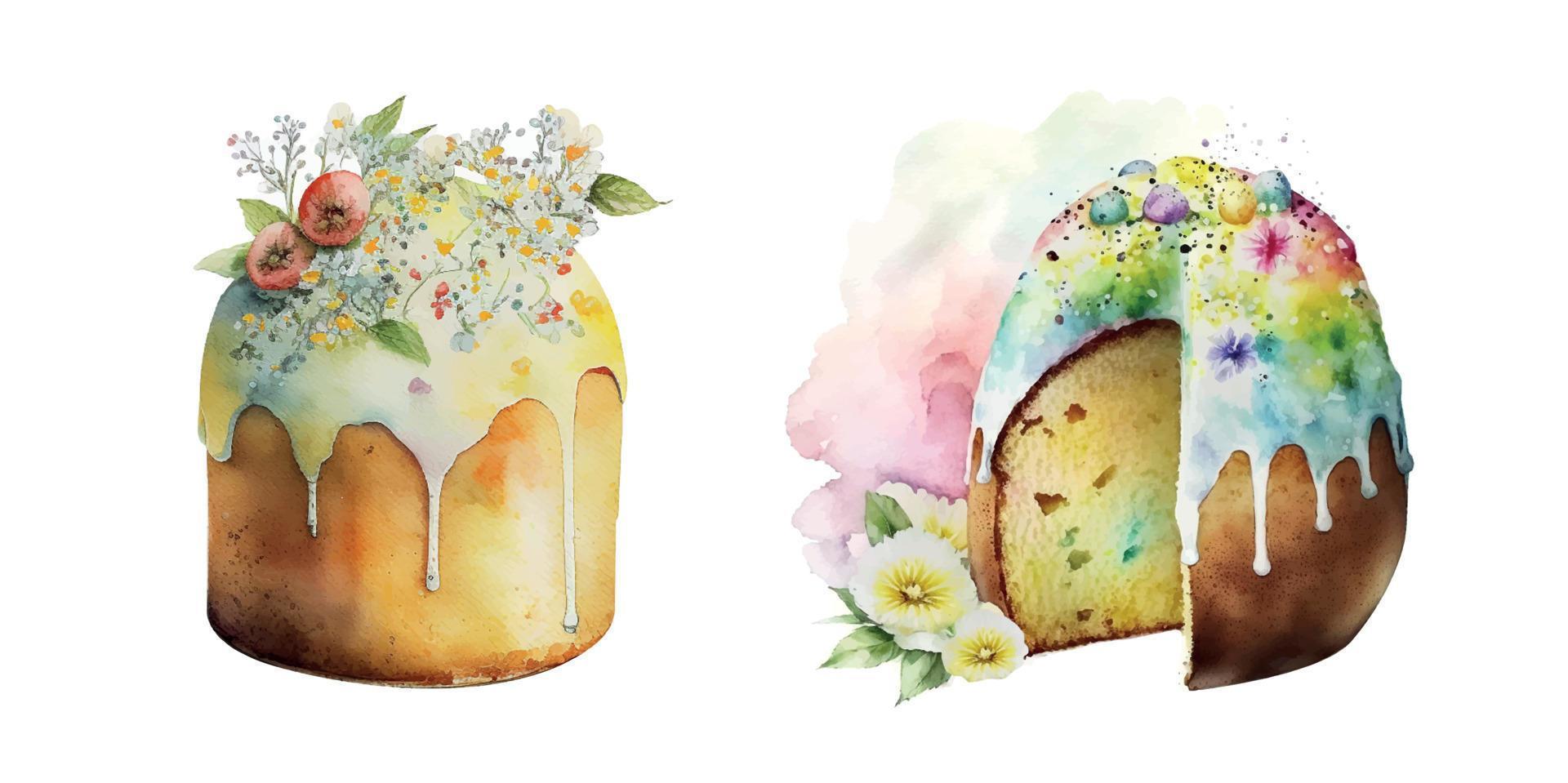 Easter kulich cake hand-drawn watercolor. Vectorized watercolor drawing. vector