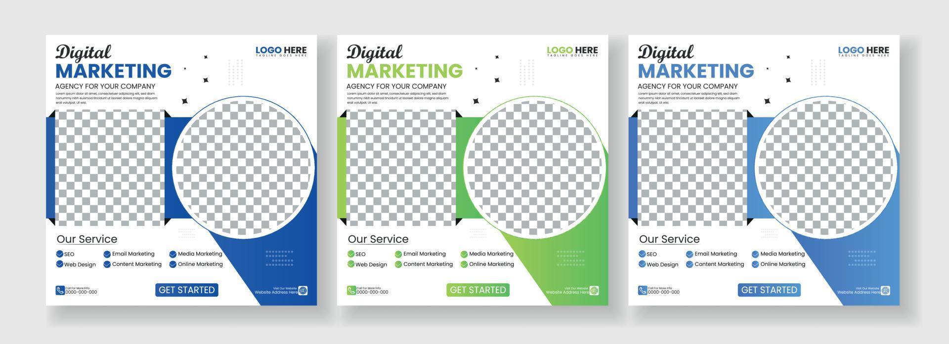 negocio márketing agencia promoción social medios de comunicación enviar modelo. editable cuadrado bandera diseño con sitio para el foto. vector