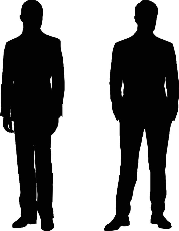 vector silueta de dos hombres de pie, gente, negro color, aislado en blanco antecedentes