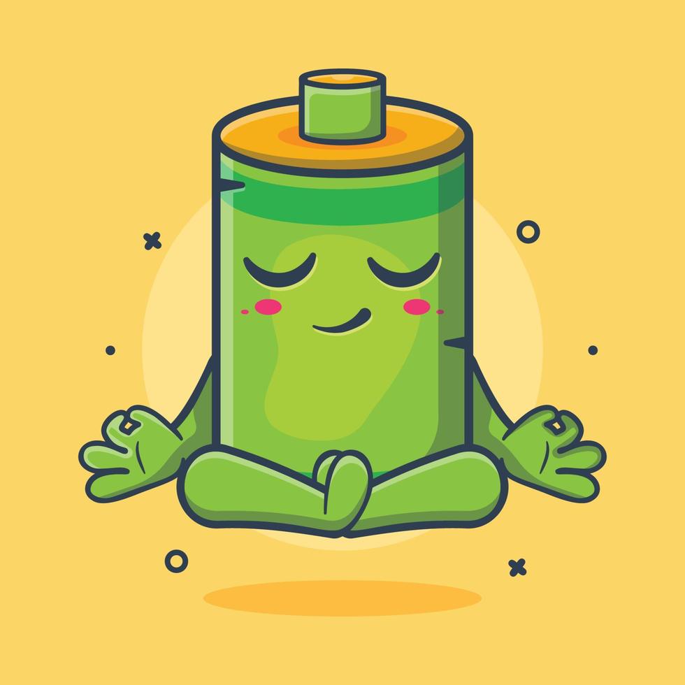 calm battery character mascot with yoga meditation pose isolated cartoon in flat style design vector