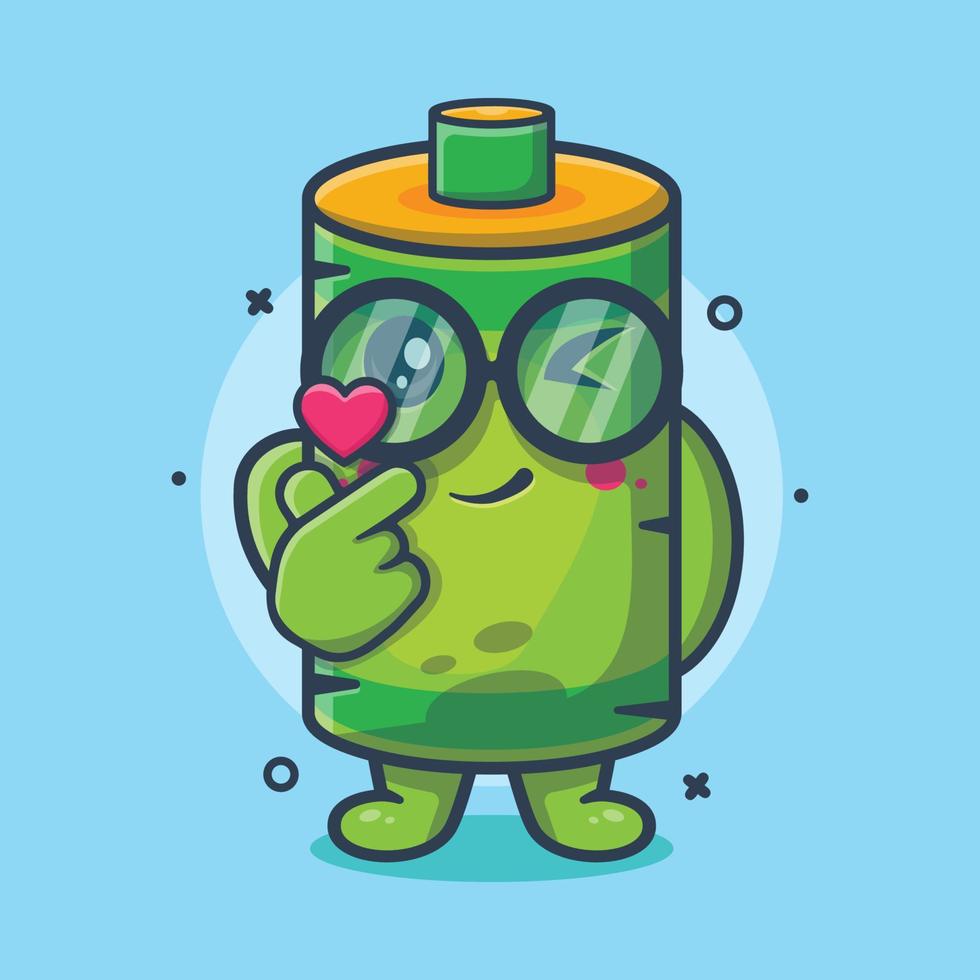 funny battery character mascot with love sign hand gesture isolated cartoon in flat style design vector