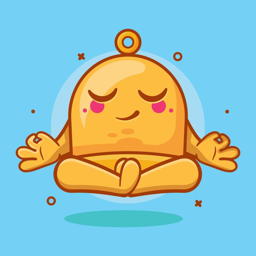 calma amarillo campana personaje mascota con yoga meditación actitud aislado dibujos animados en plano estilo diseño vector