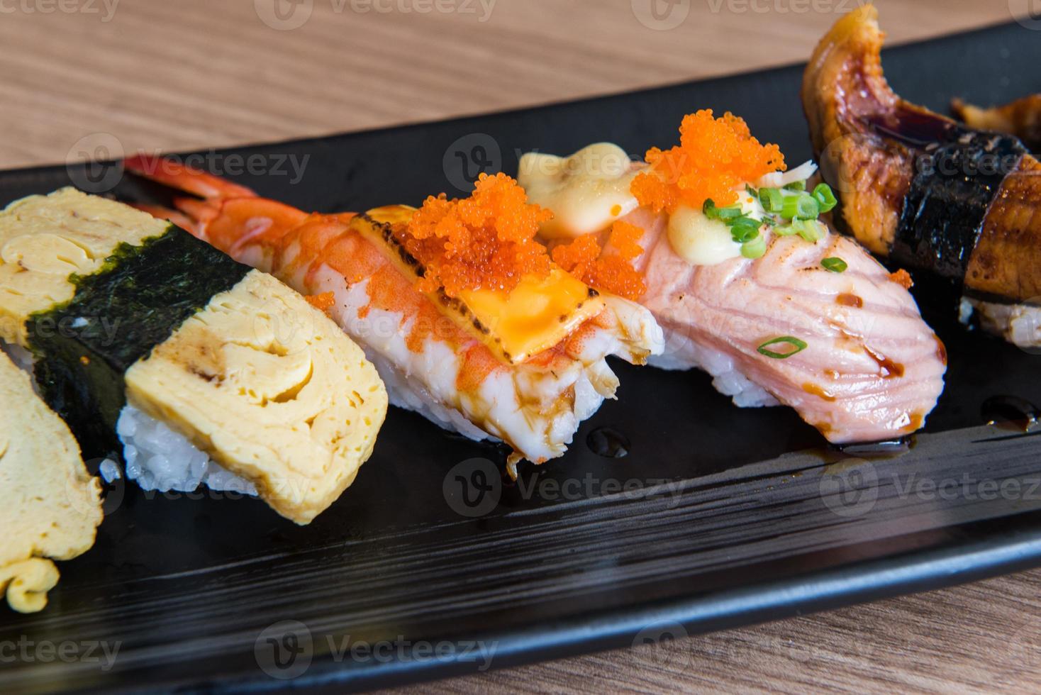 Fresh Sushi set in Japanese restaurant, Japanese Food photo