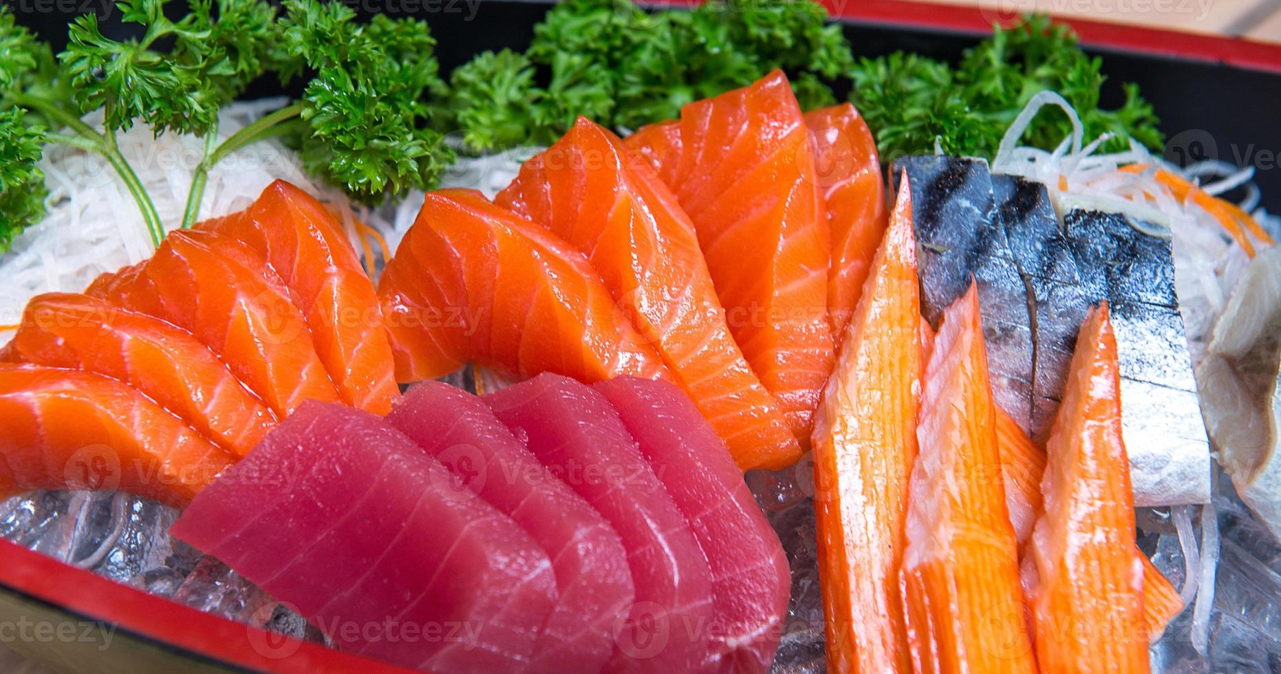 salmon sashimi set in Japanese restaurant, Japanese Food photo