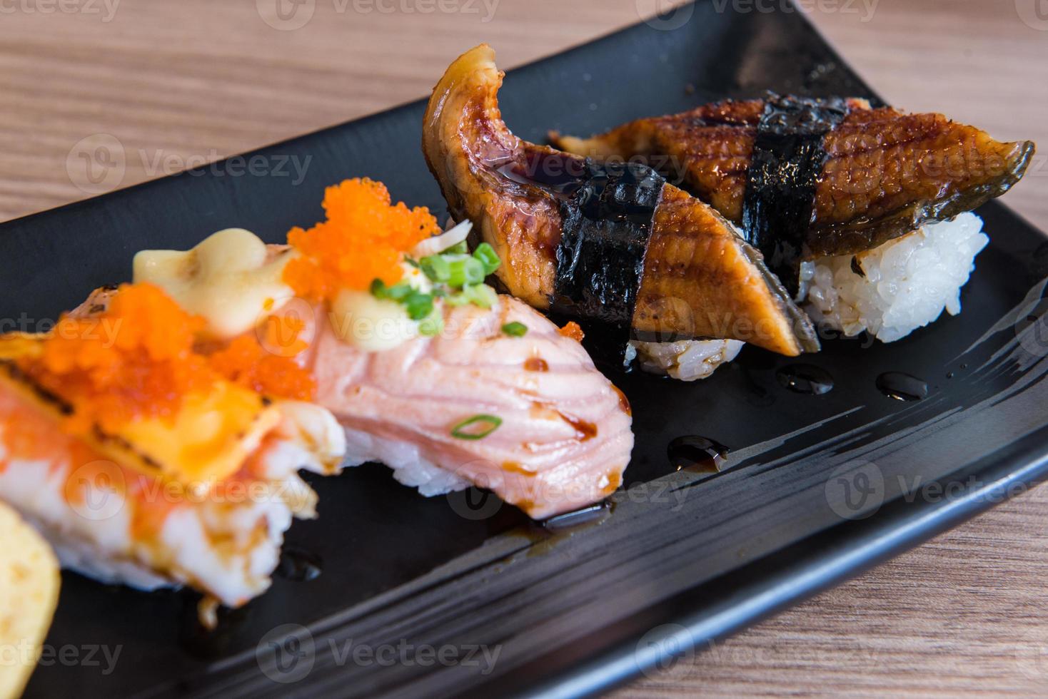 Fresh Sushi set in Japanese restaurant, Japanese Food photo