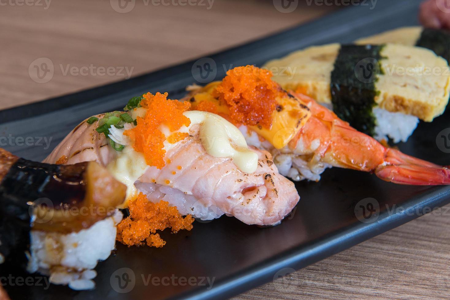 Fresh Sushi set in Japanese restaurant, Japanese Food photo