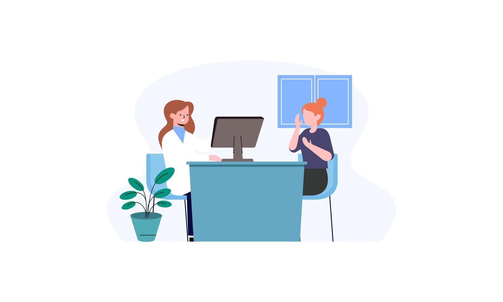 Patient having consultation about disease symptoms with doctor therapist in hospital illustration vector