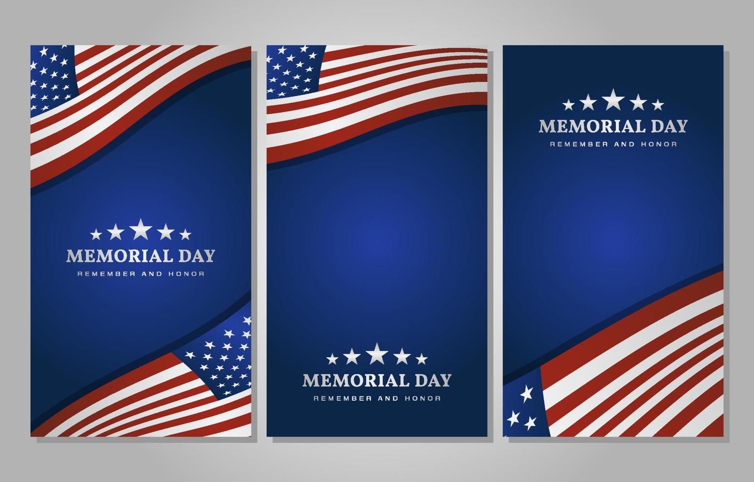 set of memorial day vertical template design with copy space area vector