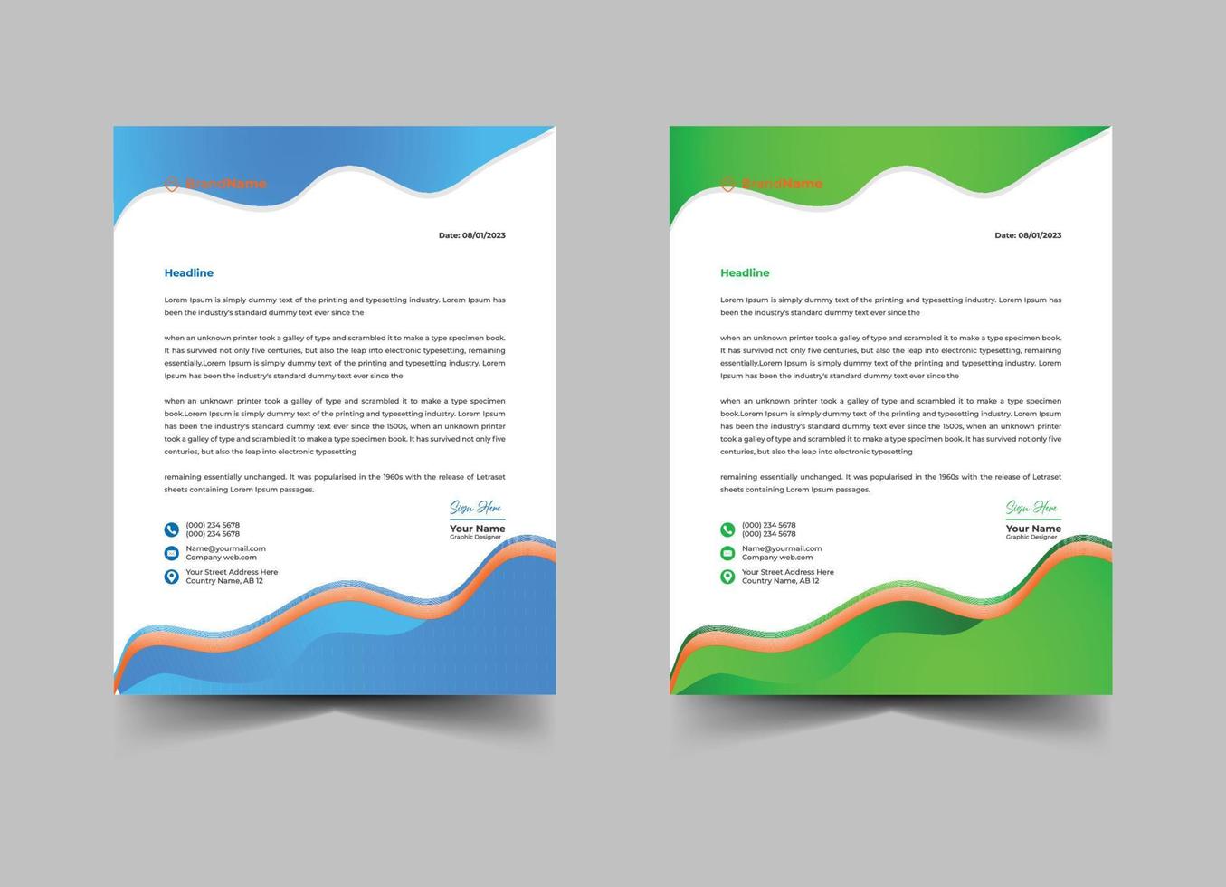 Company letterhead modern design in blue and orange color vector