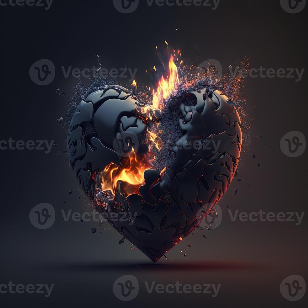 illustration black heart burning made with photo