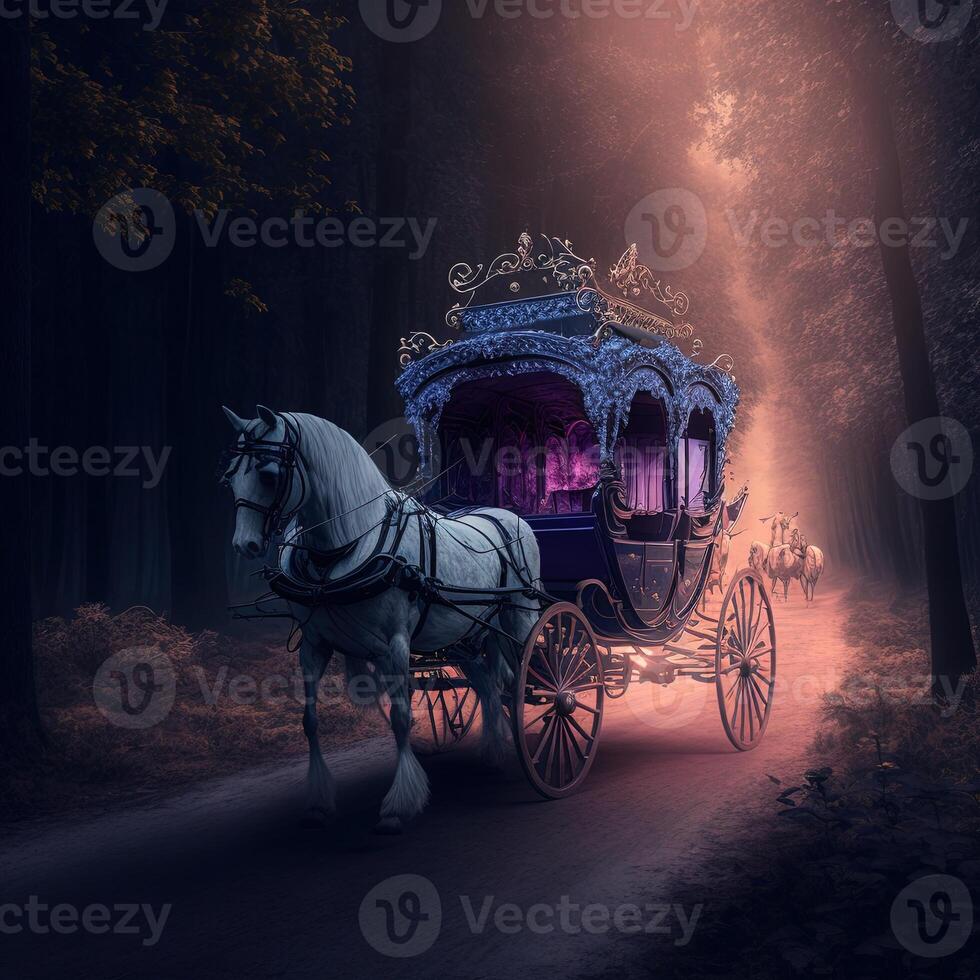 illustration glittering fairytale carriage with horse made with photo