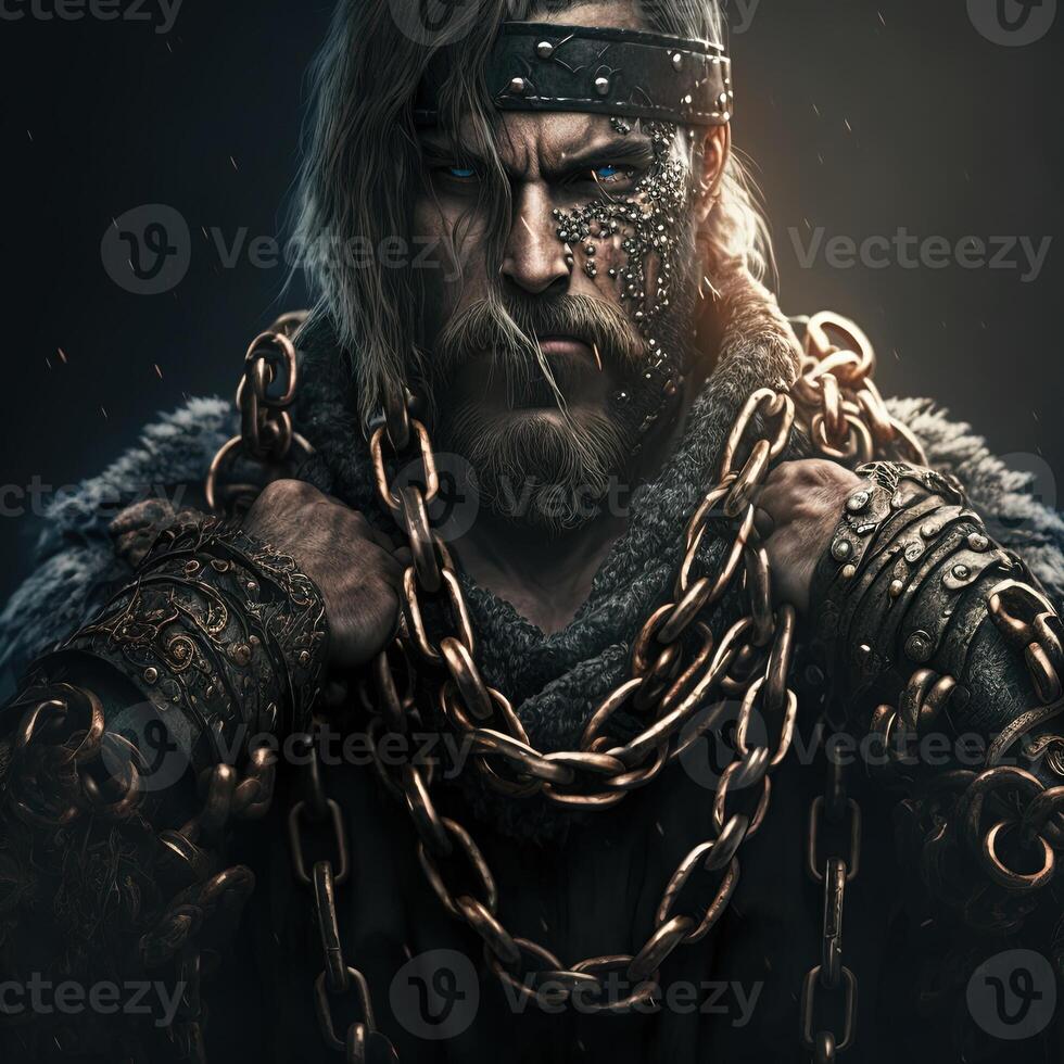 illustration warrior with chain made with photo