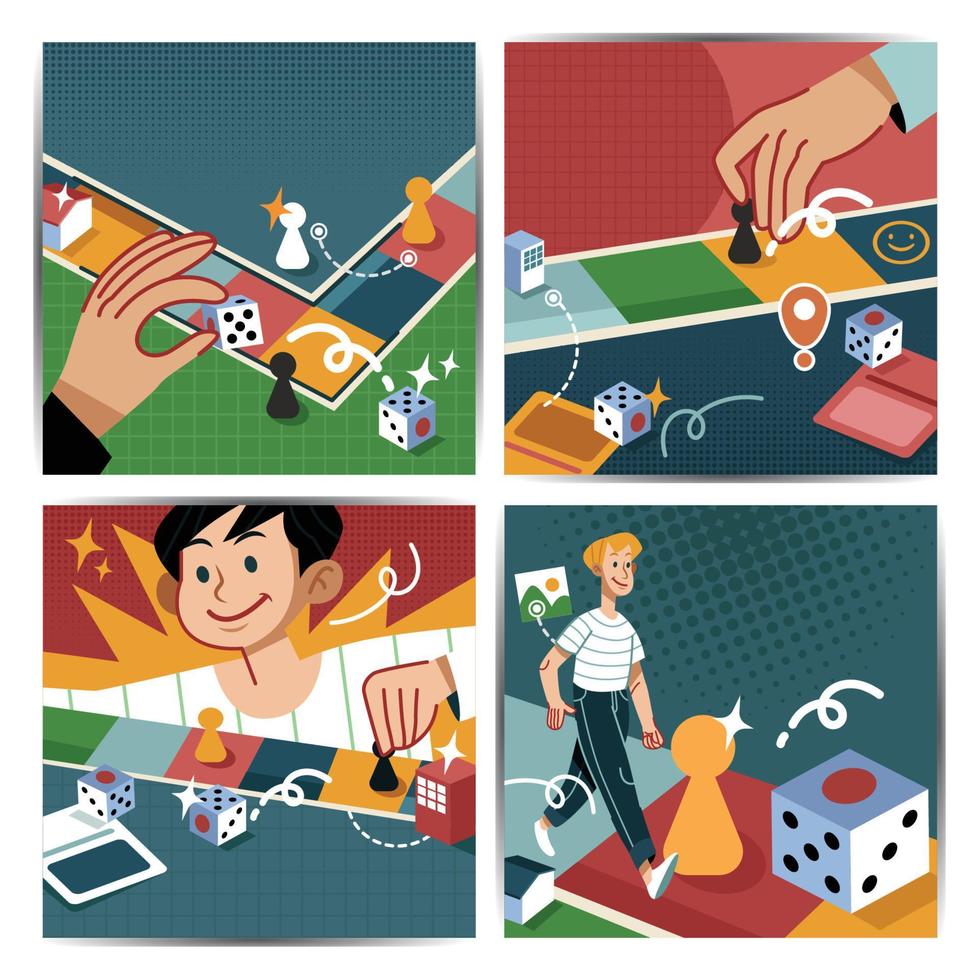 A Boy Playing a Board Game Social Media Template Design vector