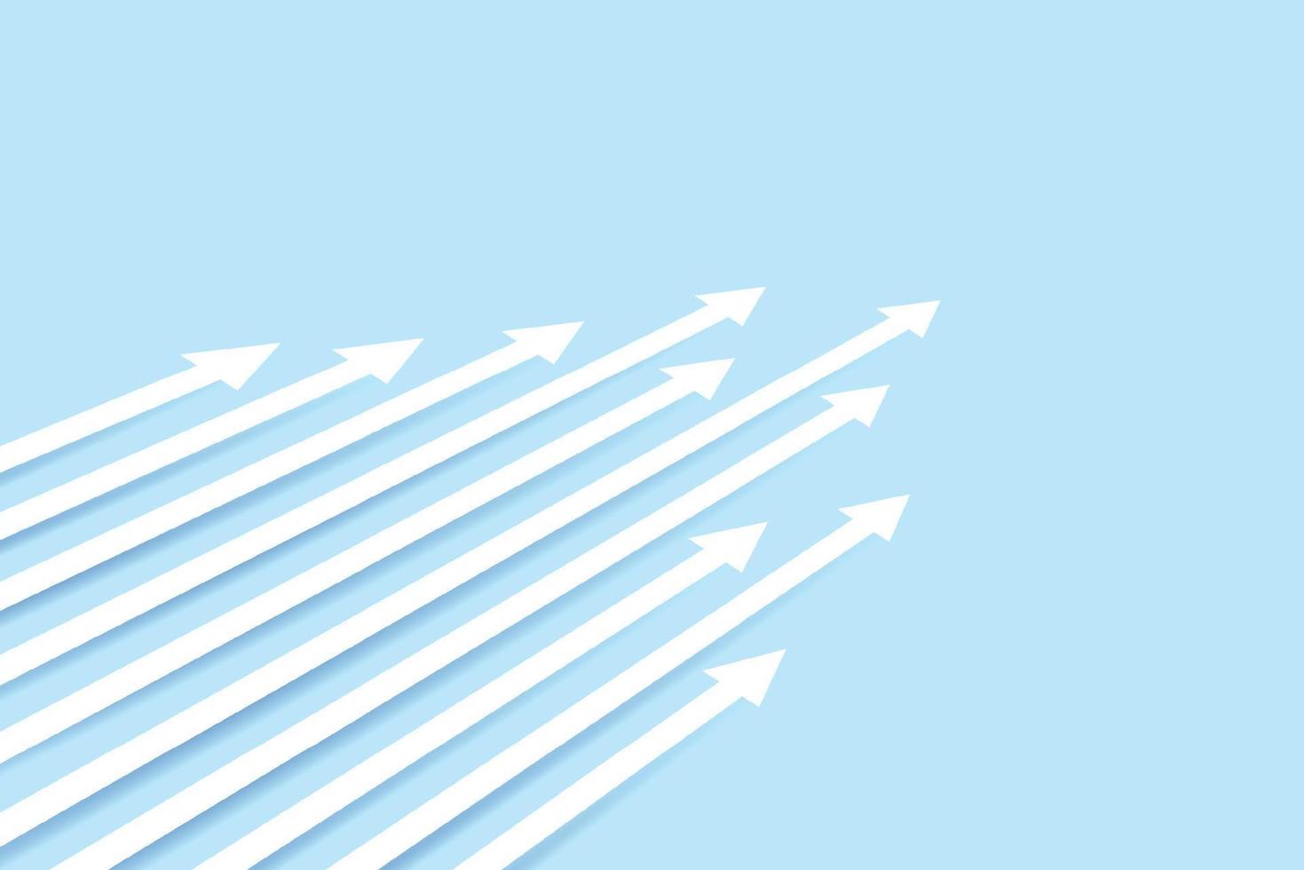 Minimal white arrow up to growth creative concept on blue background for business. Vector illustration