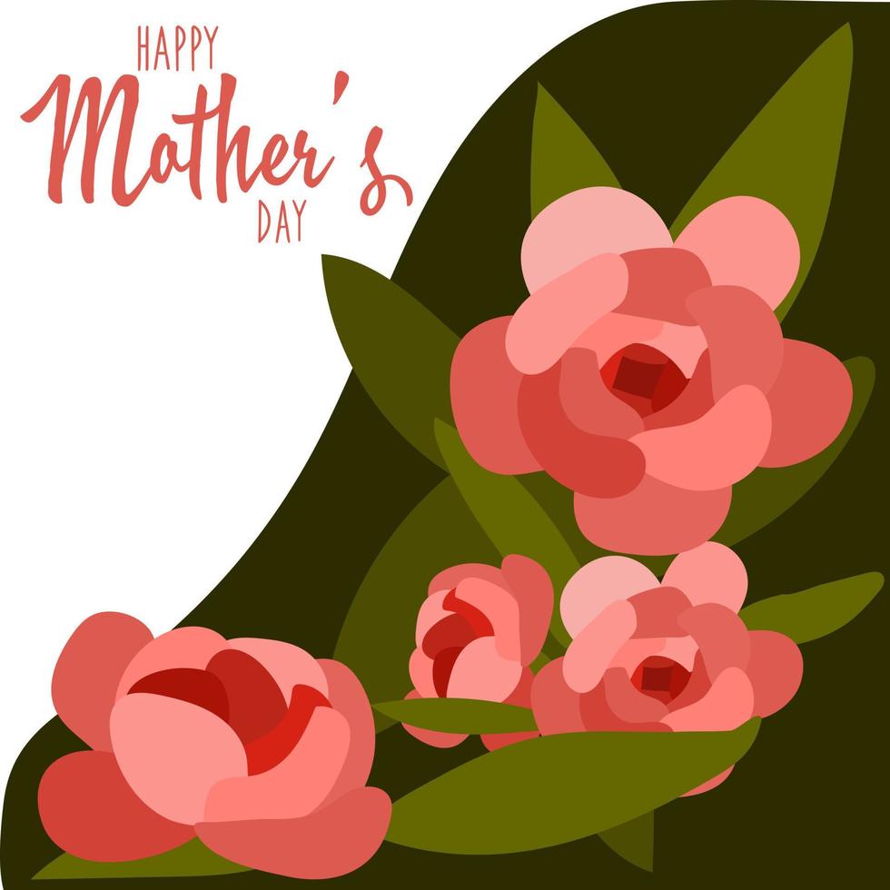 Happy Mother's Day inscription on a white background. A bright illustration with delicate flowers, leaves and shadow. Pink flowers with congratulations for the holiday vector