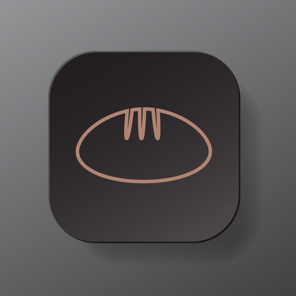 Black square button with bread outline icon, Baking on the black plate. Flat symbol sign vector illustration isolated on gray background. Healthy nutrition concept