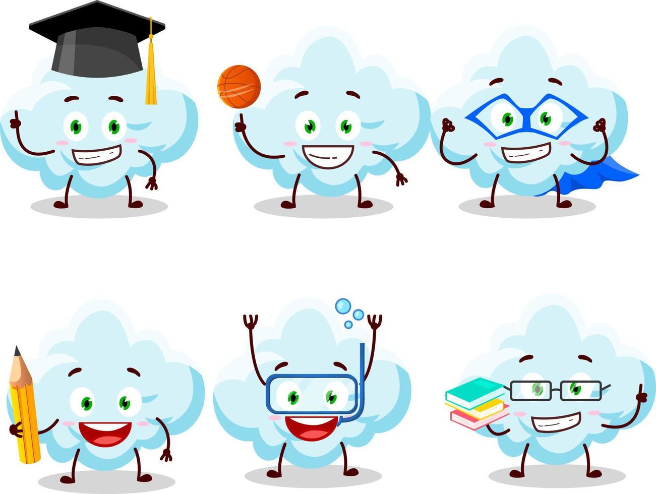 School student of cloud cartoon character with various expressions vector