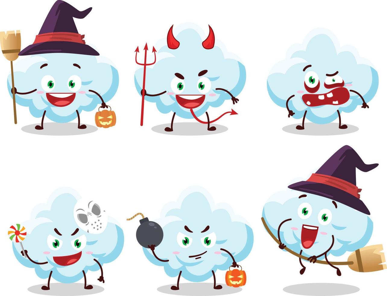 Halloween expression emoticons with cartoon character of cloud vector