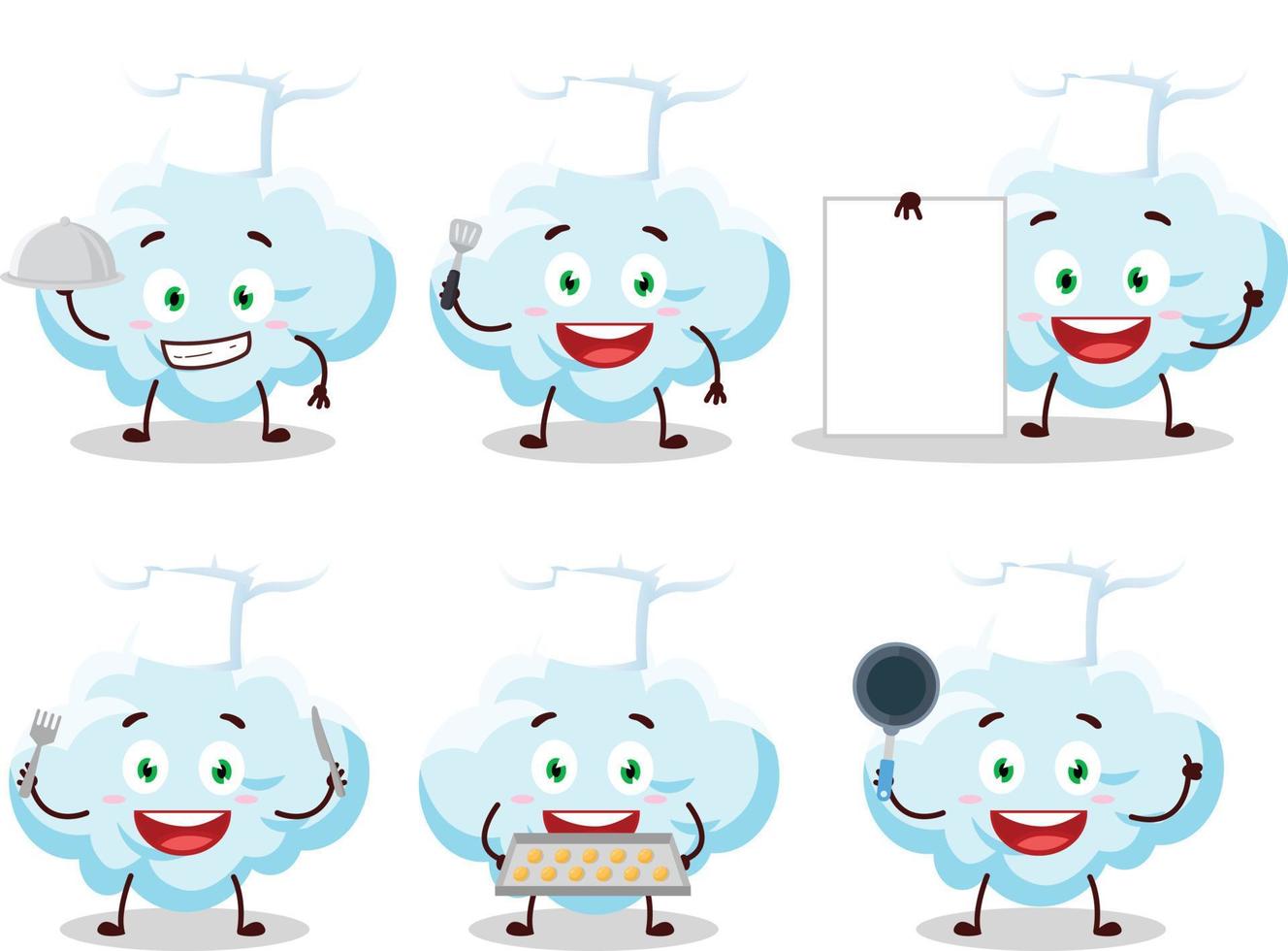 dibujos animados personaje de nube con varios cocinero emoticones vector