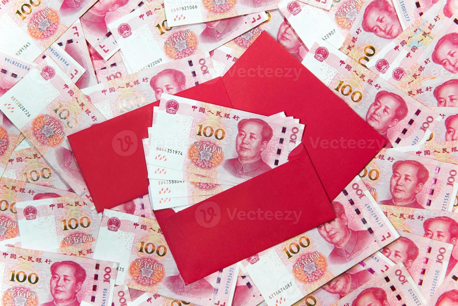 Yuan or RMB, Chinese Currency with red envelope photo