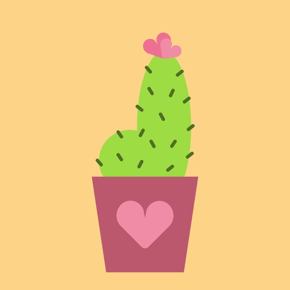 Doodle cactus in the flower pot with heart ornament. Valentine, wedding, love cards, print for decorating clothing vector