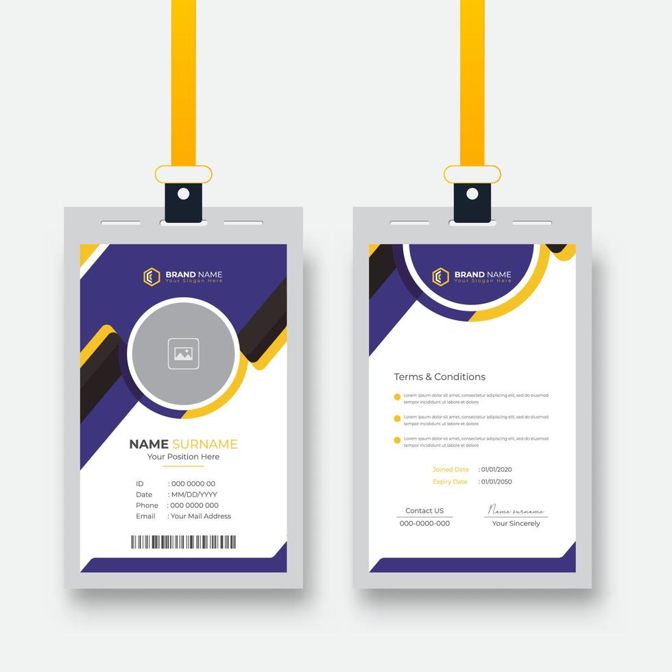 moderno y creativo corporativo empresa empleado carné de identidad tarjeta diseño con amarillo resumen elementos vector