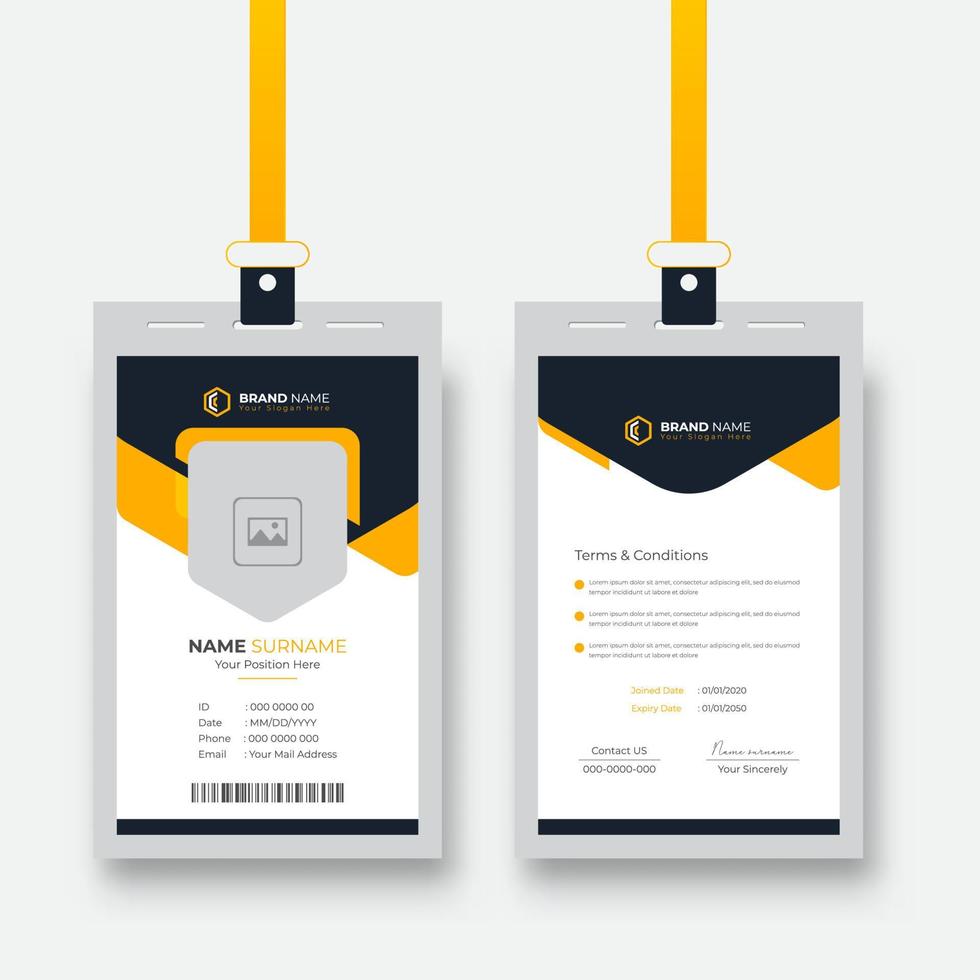 Modern and creative corporate company employee id card template with yellow abstract shape vector