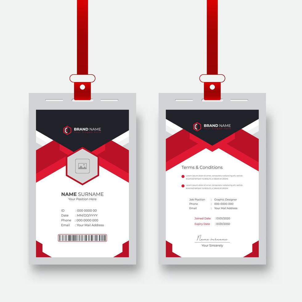 Abstract Modern and colorful company employee id card template. red style office staff identity card template design vector