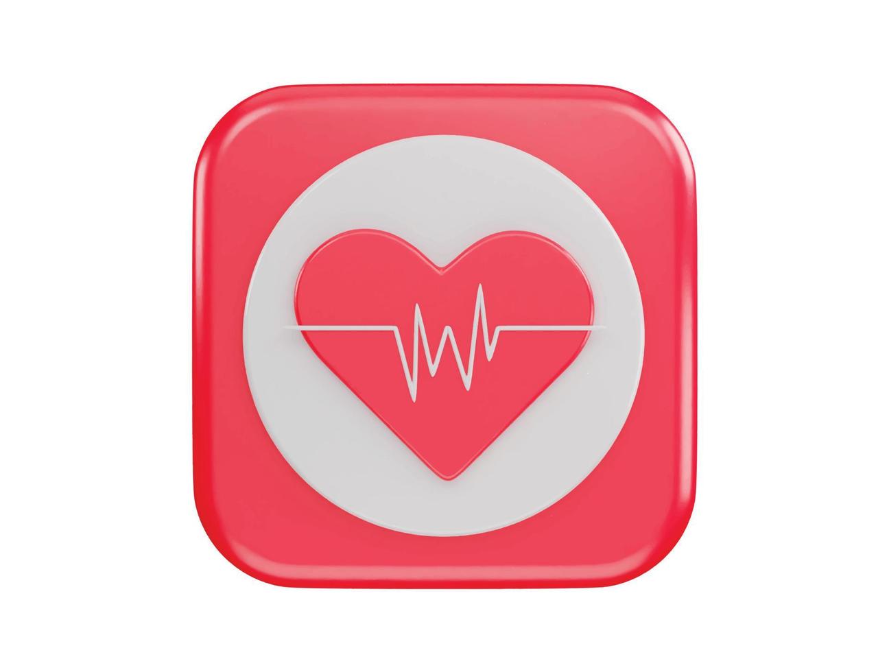 red heart with a heart beat icon 3d rendering vector illustration
