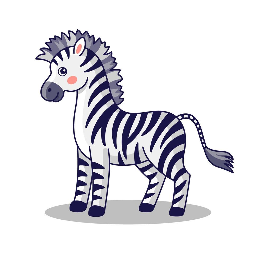 Cute zebra cartoon kids illustration isolated on white background. Zebra character. Hand drawn vector illustration. Flat design