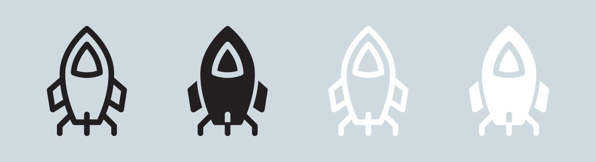 Rocket icon set in black and white. Space ship signs vector illustration.