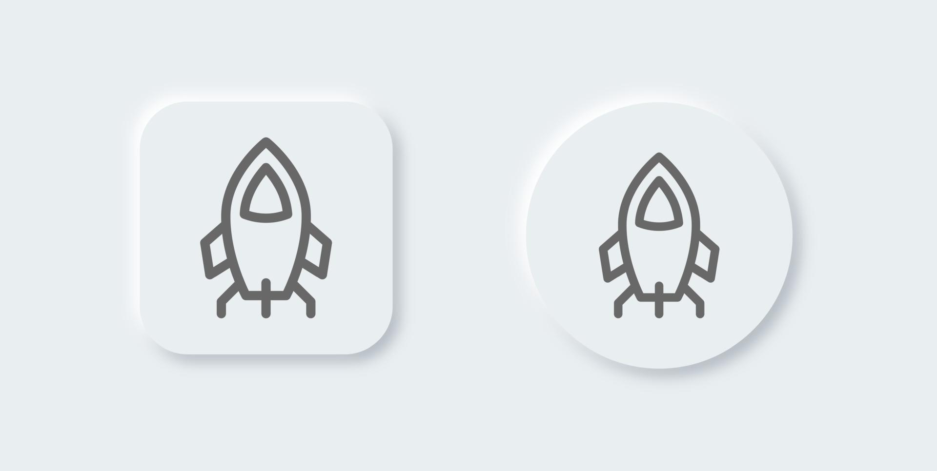 Rocket line icon in neomorphic design style. Space ship signs vector illustration.