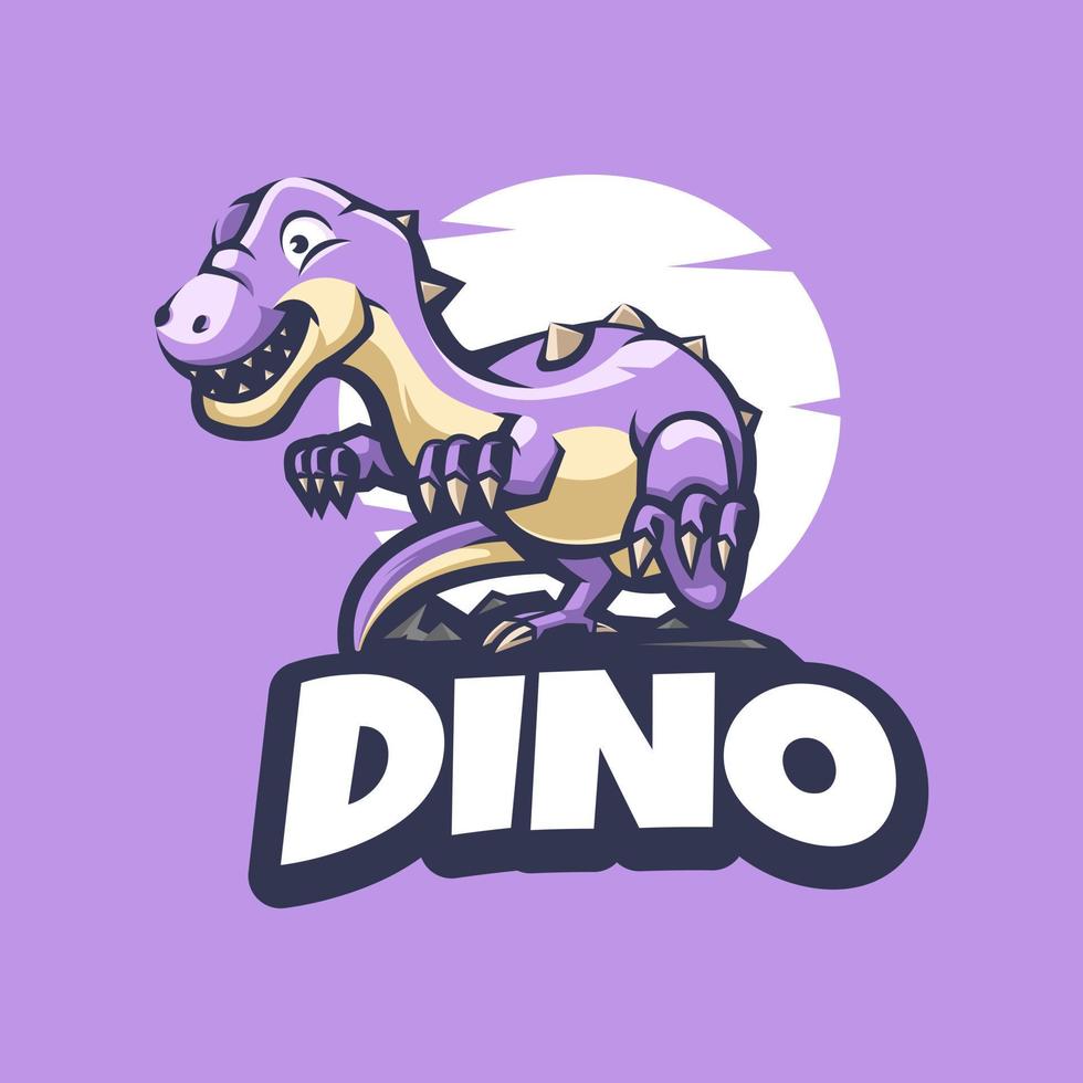 Dinosaur standing on rock cartoon logo design vector suitable for childrens logos, toy store, playgroup and club