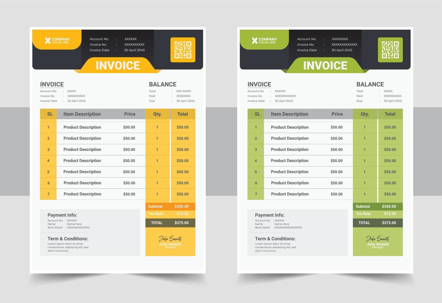 negocio factura modelo. facturación citas, dinero cuentas o precio facturas y pago acuerdo diseño modelo vector